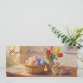Frohe Ostern mit bunten Eiern und Tulpen (Stehend Vorderseite)