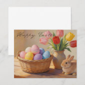 Frohe Ostern mit bunten Eiern und Tulpen (Vorne/Hinten)