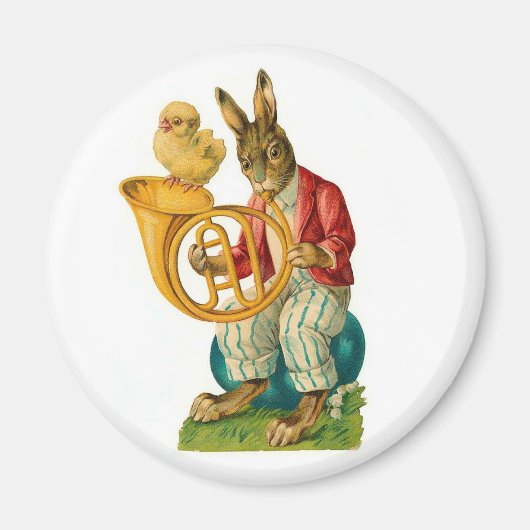 Frohe Ostern mit französischem Horn Vintage Magnet (Vorne)