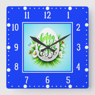 Frohe Ostern mit Frühlingsblumen-23180 Quadratische Wanduhr