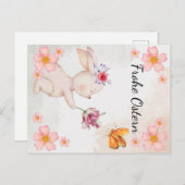 Frohe Ostern -  mit hase und Blumen  Postkarte (Vorne/Hinten)