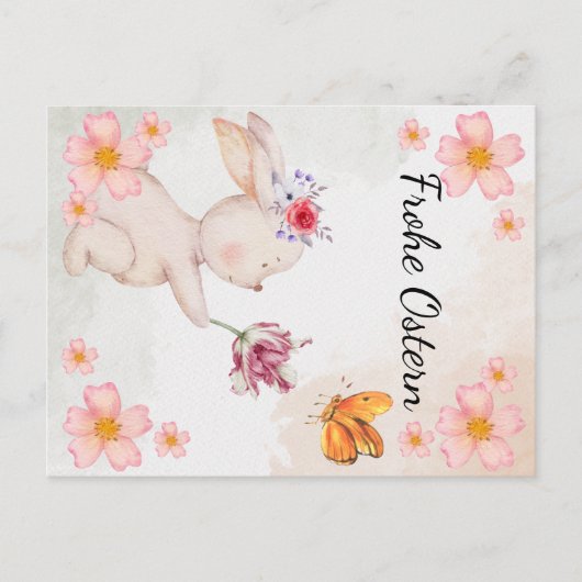 Frohe Ostern - mit hase und Blumen Postkarte (Vorderseite)