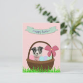 Frohe Ostern mit Hund im Osterkorb Postkarte (Stehend Vorderseite)