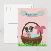 Frohe Ostern mit Hund im Osterkorb Postkarte (Vorne/Hinten)