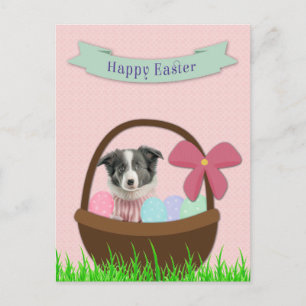 Frohe Ostern mit Hund im Osterkorb Postkarte