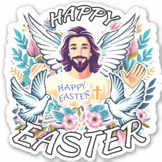 Frohe Ostern mit Jesus Aufkleber (Vorderseite)