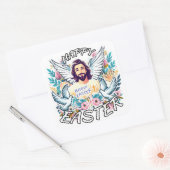 Frohe Ostern mit Jesus Quadratischer Aufkleber (Umschlag)