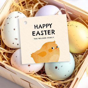 Frohe Ostern mit kleinem orangefarbenem Küken Geschenkanhänger