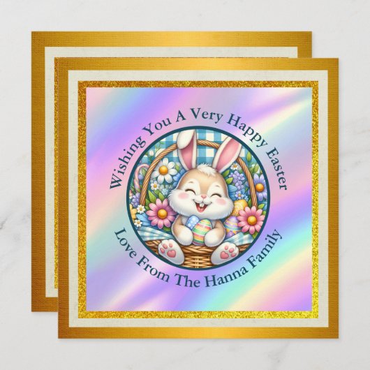 Frohe Ostern mit Niedlichem Hasen, Eiern und Flora Einladung (Vorne/Hinten)