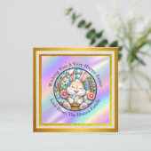 Frohe Ostern mit Niedlichem Hasen, Eiern und Flora Einladung (Stehend Vorderseite)