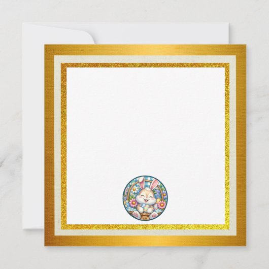 Frohe Ostern mit Niedlichem Hasen, Eiern und Flora Einladung (Rückseite)