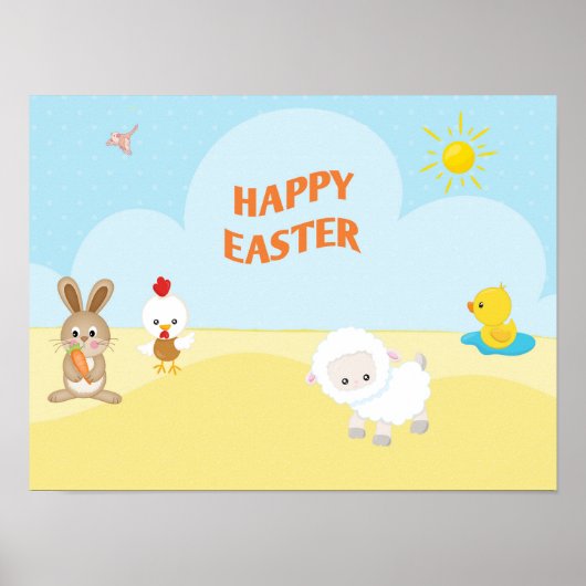 Frohe Ostern mit Niedlichen Landtieren Poster (Vorne)