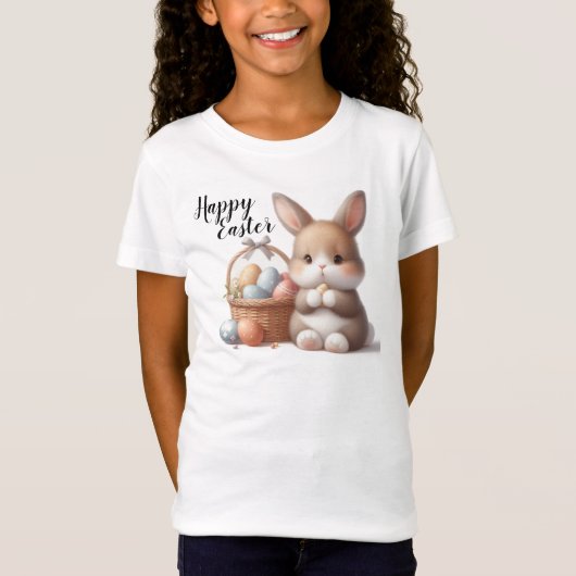 Frohe Ostern mit Osterhase und Korb T-Shirt (Vorderseite)
