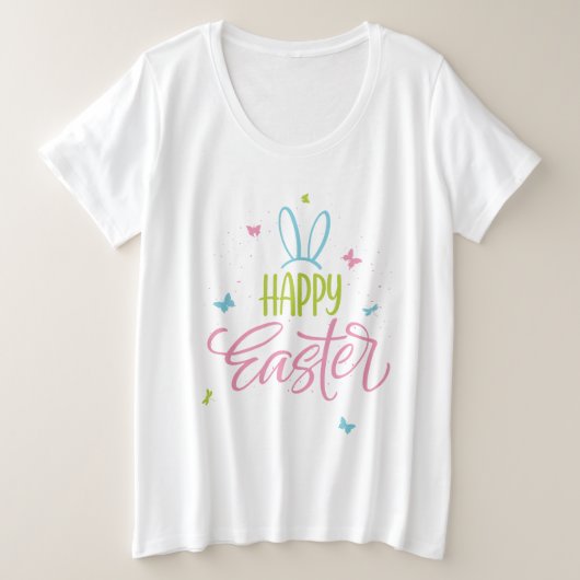 Frohe Ostern mit Schmetterlingen Große Größe T-Shirt (Design vorne)