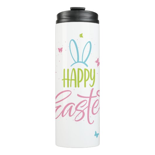 Frohe Ostern mit Schmetterlingen Thermosbecher (Vorderseite)