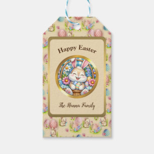 Frohe Ostern mit süßem Hasen, Eiern und Blumen Geschenkanhänger