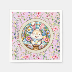 Frohe Ostern mit süßem Hasen, Eiern und Blumen Serviette