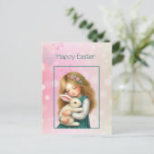 Frohe Ostern mit süßem Mädchen und Hase Karte (Stehend Vorderseite)