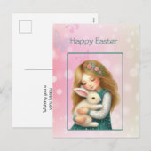 Frohe Ostern mit süßem Mädchen und Hase Karte (Vorne/Hinten)