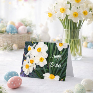 Frohe Ostern mit weißen Osterglocken Feiertag Karte