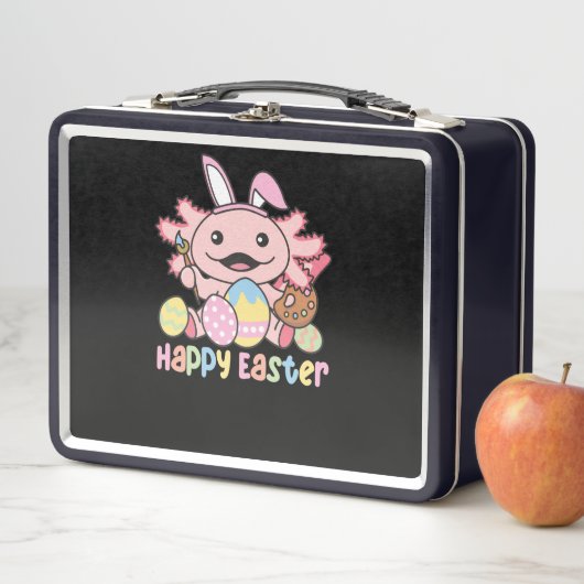 Frohe Ostern Niedlich Axolotl Ostern mit Ostereier Metall Brotdose (Beispiel)