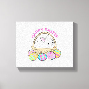 Frohe Ostern Niedlich Osterhase in einem Korb Leinwanddruck