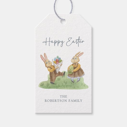 Frohe Ostern, Niedliche Kaninchen, Aquareller Oste Geschenkanhänger (Vorderseite)