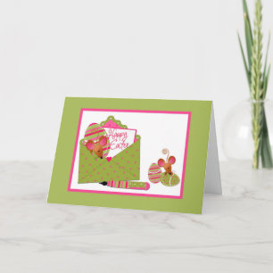 Frohe Ostern, Niedliche Mäuse, grüne rosa Polka Pu Feiertagskarte
