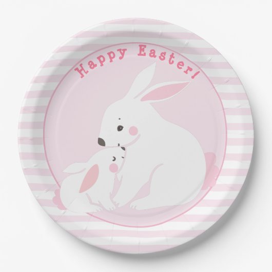 Frohe Ostern! Niedliche Rosa Bunnies Papier-Teller Pappteller (Vorderseite)