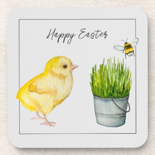 Frohe Ostern, niedliches Küken und Hummeln Getränkeuntersetzer