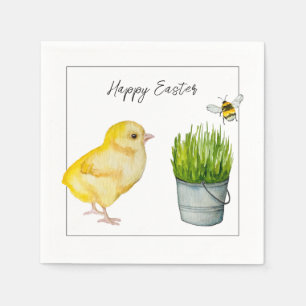 Frohe Ostern, niedliches Küken und Hummeln Serviette