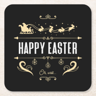 Frohe Ostern. Oh, warten Sie... - Santa und Bunny Rechteckiger Pappuntersetzer