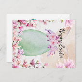 Frohe Ostern - Osterei mit Magnolien Ankündigungspostkarte (Vorne/Hinten)