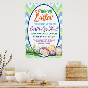 Frohe Ostern, Ostereiersuche und Pot Luck Poster