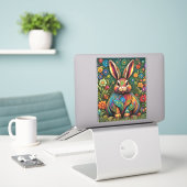 Frohe Ostern - Osterhase in Blumen 2 Aufkleber (Laptop auf Schreibtisch)