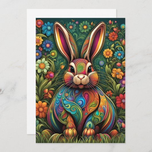 Frohe Ostern - Osterhase in Blumen 2 Einladung (Vorne/Hinten)