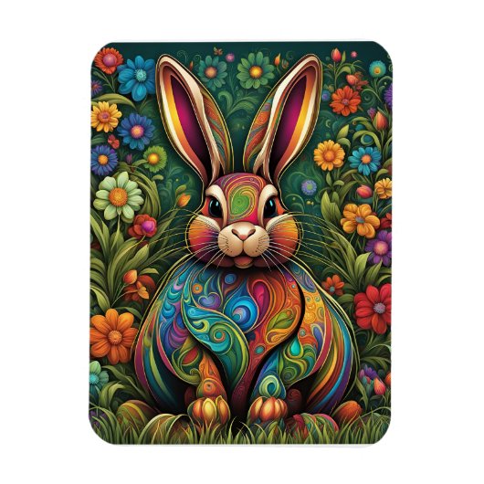 Frohe Ostern - Osterhase in Blumen 2 Magnet (Vertikal)