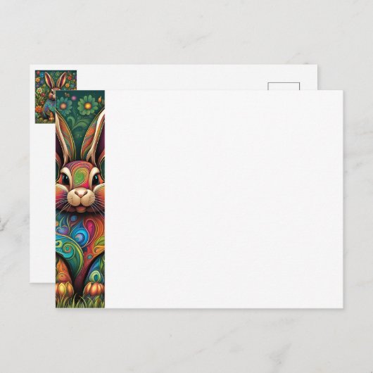 Frohe Ostern - Osterhase in Blumen 2 Postkarte (Vorne/Hinten)