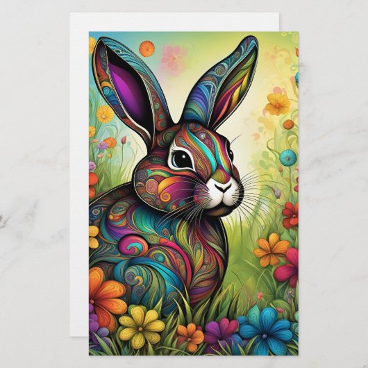 Frohe Ostern - Osterhase in Blumen Briefpapier (Vorne/Hinten)