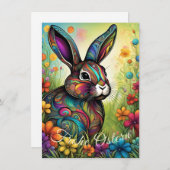 Frohe Ostern - Osterhase in Blumen Einladung (Vorne/Hinten)