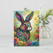 Frohe Ostern - Osterhase in Blumen Einladung (Stehend Vorderseite)