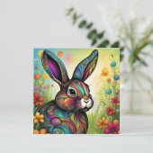 Frohe Ostern - Osterhase in Blumen Einladung (Stehend Vorderseite)