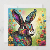 Frohe Ostern - Osterhase in Blumen Einladung (Vorderseite)