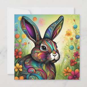 Frohe Ostern - Osterhase in Blumen Einladung