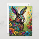 Frohe Ostern - Osterhase in Blumen Feiertagspostkarte (Vorne/Hinten)