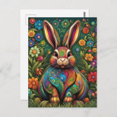 Frohe Ostern - Osterhase in Blumen Postkarte (Vorne/Hinten)