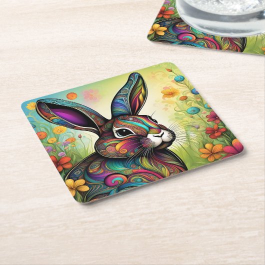 Frohe Ostern - Osterhase in Blumen Rechteckiger Pappuntersetzer (angewinkelt)