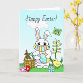Frohe Ostern, Osterhase in Facemask Karte (Gelbe Blume)