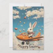Frohe Ostern, Osterhasen mit Eiern fliegen Einladung (Vorderseite)