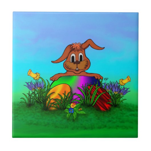 Frohe Ostern! Osterkaninchen Fliese (Vorderseite)